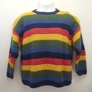 Del Mundo‎ Oversized Wool Striped Sweater Pullover Hand Knit